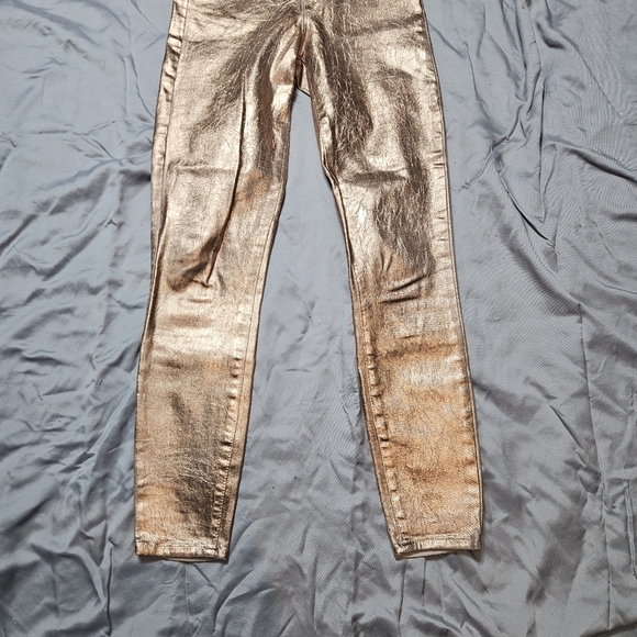 L'AGENCE Margot High-rise Petal Light Rose Gold Foil Ankle Skinny Jeans size 25 - Picture 8 of 11
